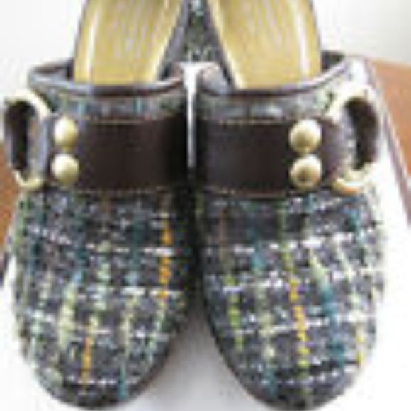COACH PRE-OWNED CLAUDE BOUCLE TWEED LEATHER MULE SLIDE HIGH HEEL GREEN 7 - Picture 10 of 10